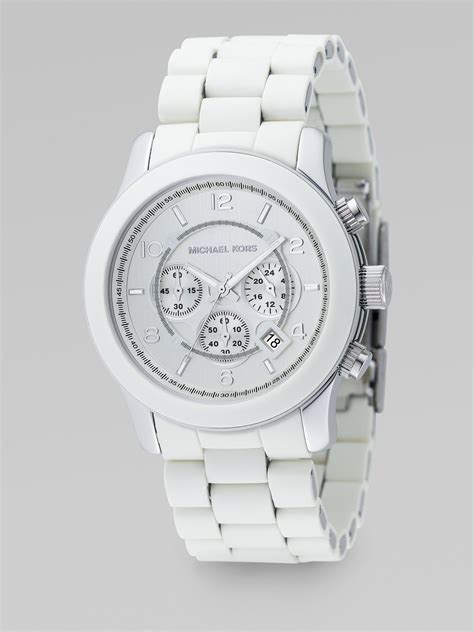 michael kors white ceramic mens watch|oversized runway white tone watch.